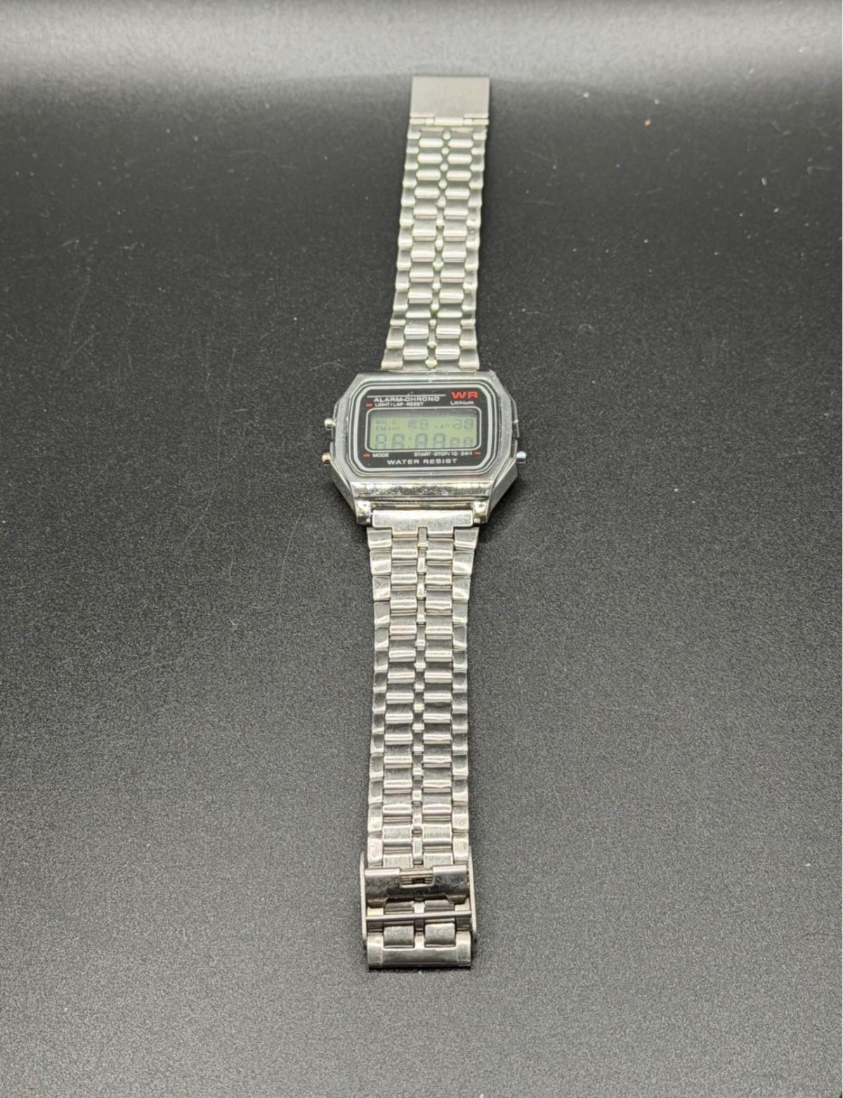 Retro Style Digital Watch Silver Tone Metal Band Alarm Chronograph Unbranded