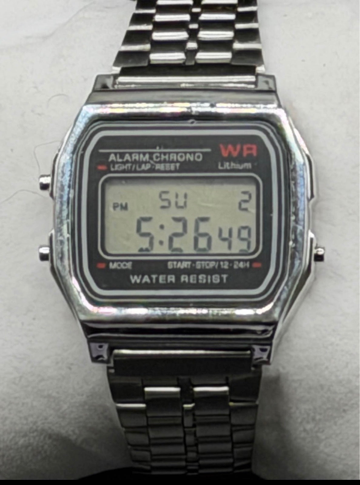 Retro Style Digital Watch Silver Tone Metal Band Alarm Chronograph Unbranded