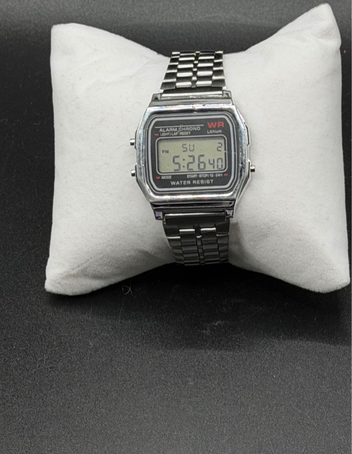Retro Style Digital Watch Silver Tone Metal Band Alarm Chronograph Unbranded